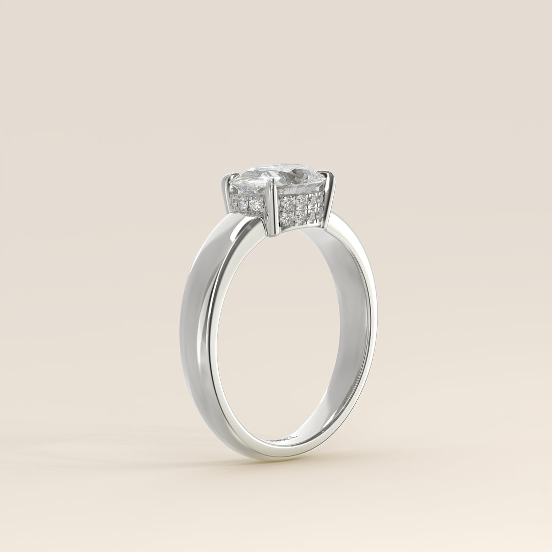 Joanne - Oval East to West Lab Grown Diamond Ring with Double Hidden Halo and Wide Band