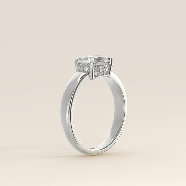 Joanne - Oval East to West Lab Grown Diamond Ring with Double Hidden Halo and Wide Band