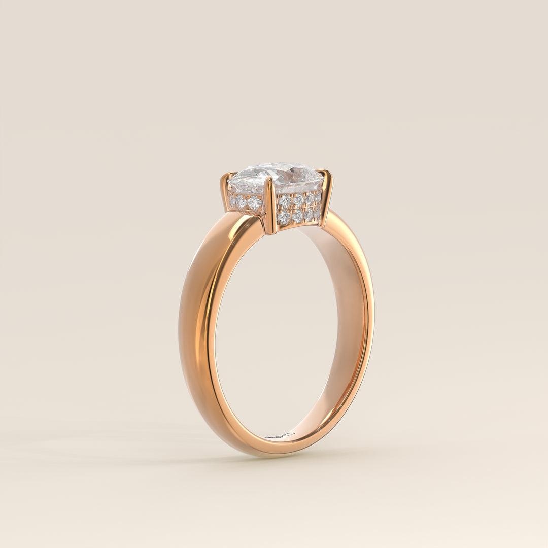 Joanne - Oval East to West Lab Grown Diamond Ring with Double Hidden Halo and Wide Band
