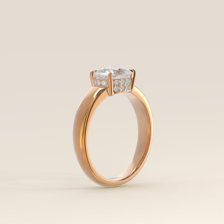 Joanne - Oval East to West Lab Grown Diamond Ring with Double Hidden Halo and Wide Band