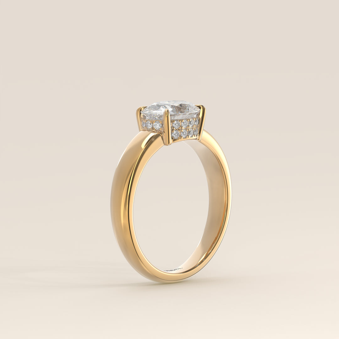 Joanne - Oval East to West Lab Grown Diamond Ring with Double Hidden Halo and Wide Band