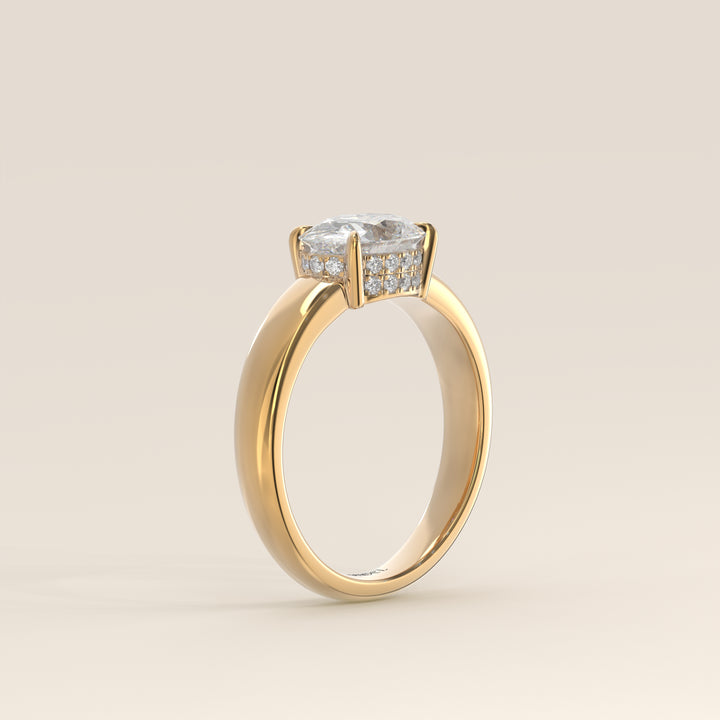 Joanne - Oval East to West Lab Grown Diamond Ring with Double Hidden Halo and Wide Band
