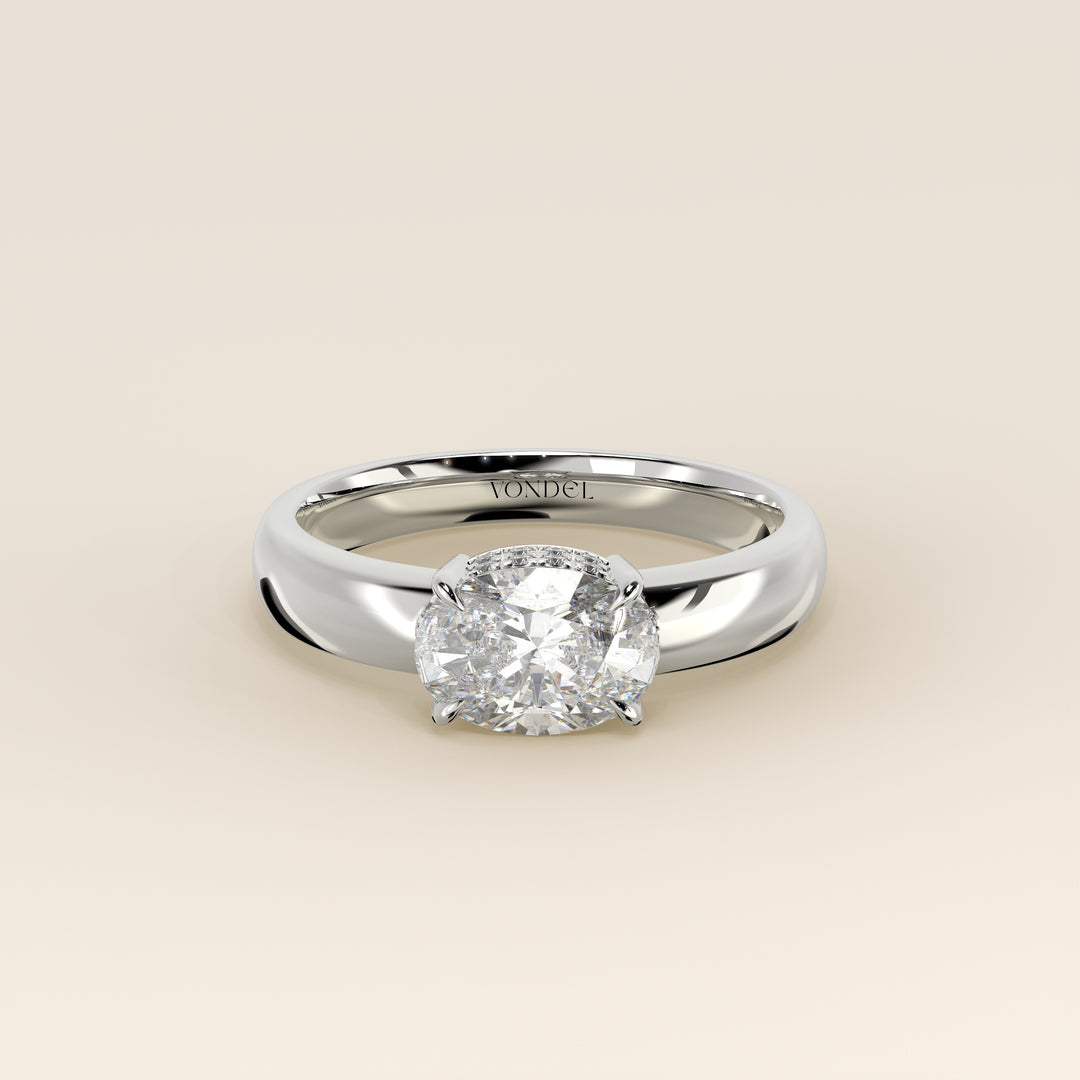 Joanne - Oval East to West Lab Grown Diamond Ring with Double Hidden Halo and Wide Band
