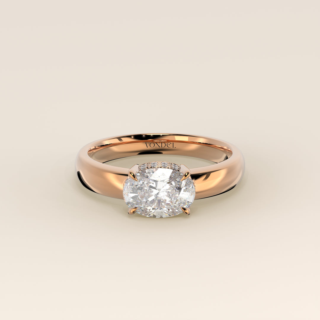 Joanne - Oval East to West Lab Grown Diamond Ring with Double Hidden Halo and Wide Band
