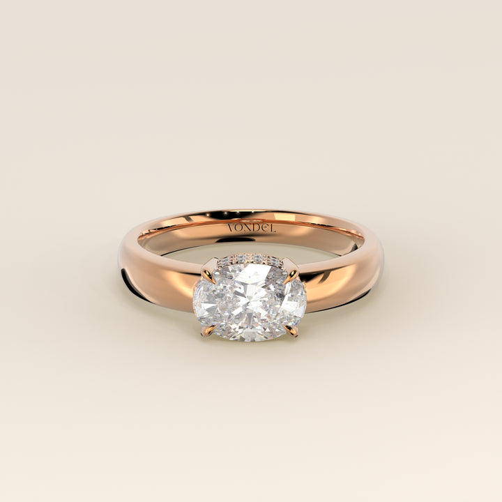 Joanne - Oval East to West Lab Grown Diamond Ring with Double Hidden Halo and Wide Band