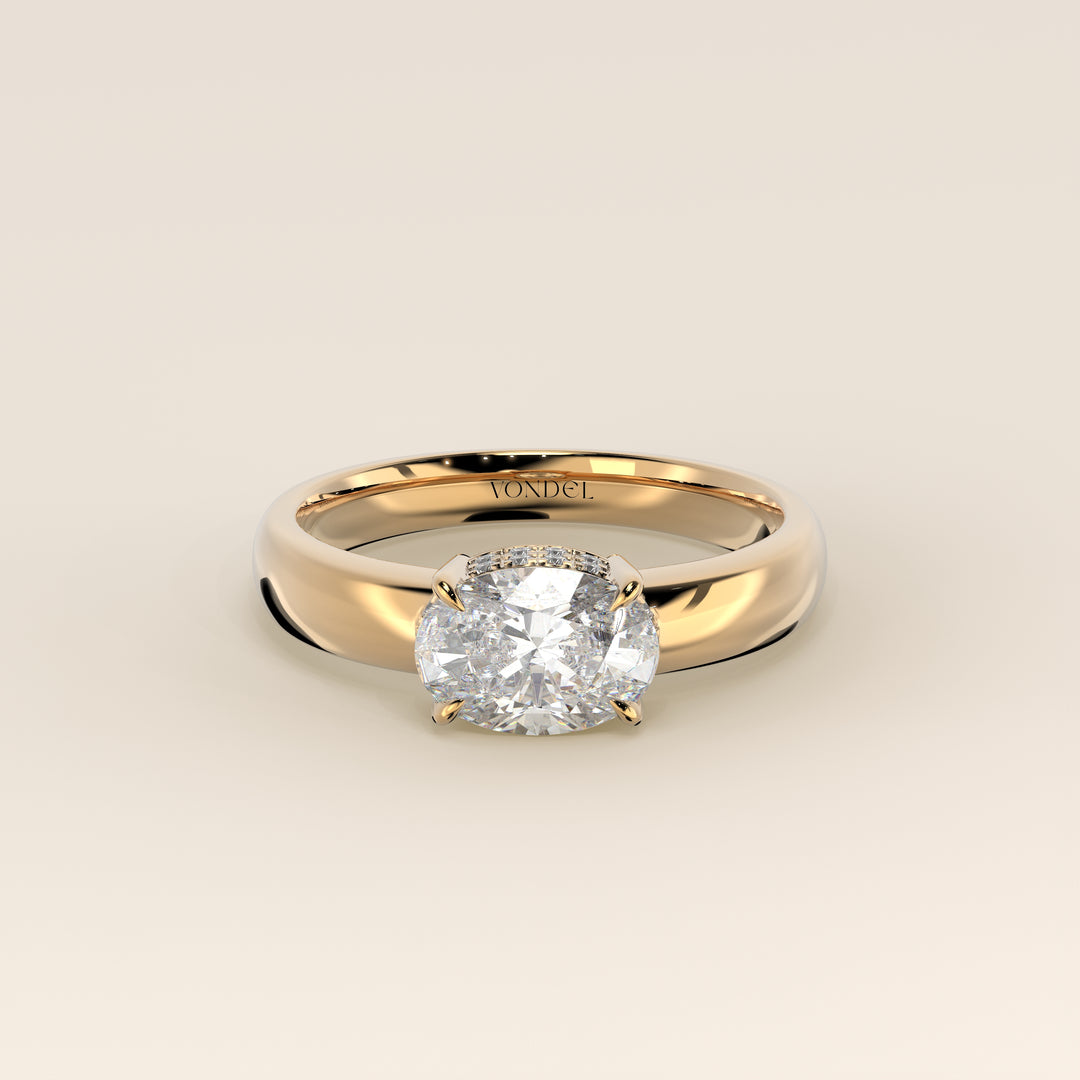 Joanne - Oval East to West Lab Grown Diamond Ring with Double Hidden Halo and Wide Band