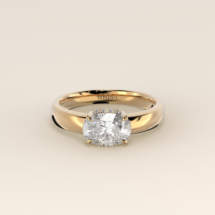 Joanne - Oval East to West Lab Grown Diamond Ring with Double Hidden Halo and Wide Band