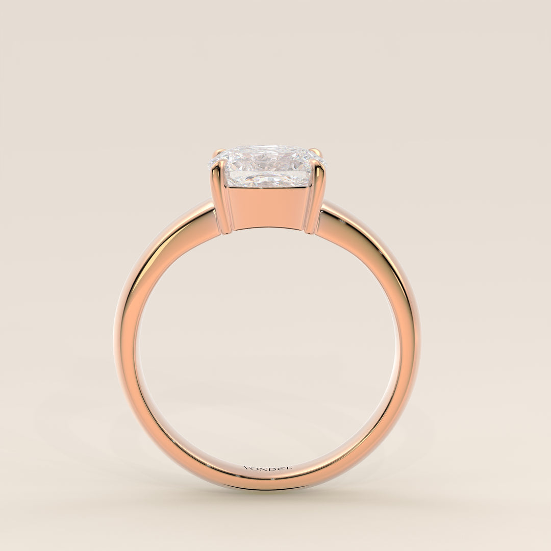 Joan - Anillo de diamantes cultivados en laboratorio, talla cojín alargada, con banda ancha.