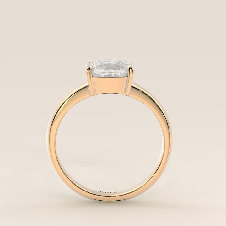 Joan - Anillo de diamantes cultivados en laboratorio, talla cojín alargada, con banda ancha.