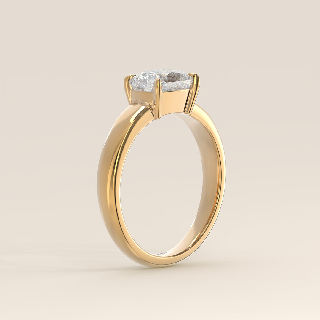 Joan - Anillo de diamantes cultivados en laboratorio, talla cojín alargada, con banda ancha.