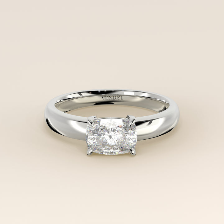 Joan - Anillo de diamantes cultivados en laboratorio, talla cojín alargada, con banda ancha.