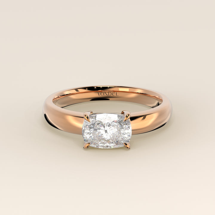 Joan - Anillo de diamantes cultivados en laboratorio, talla cojín alargada, con banda ancha.