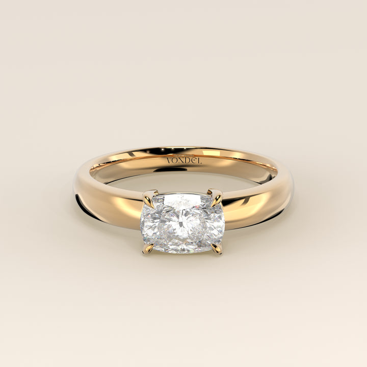 Joan - Anillo de diamantes cultivados en laboratorio, talla cojín alargada, con banda ancha.