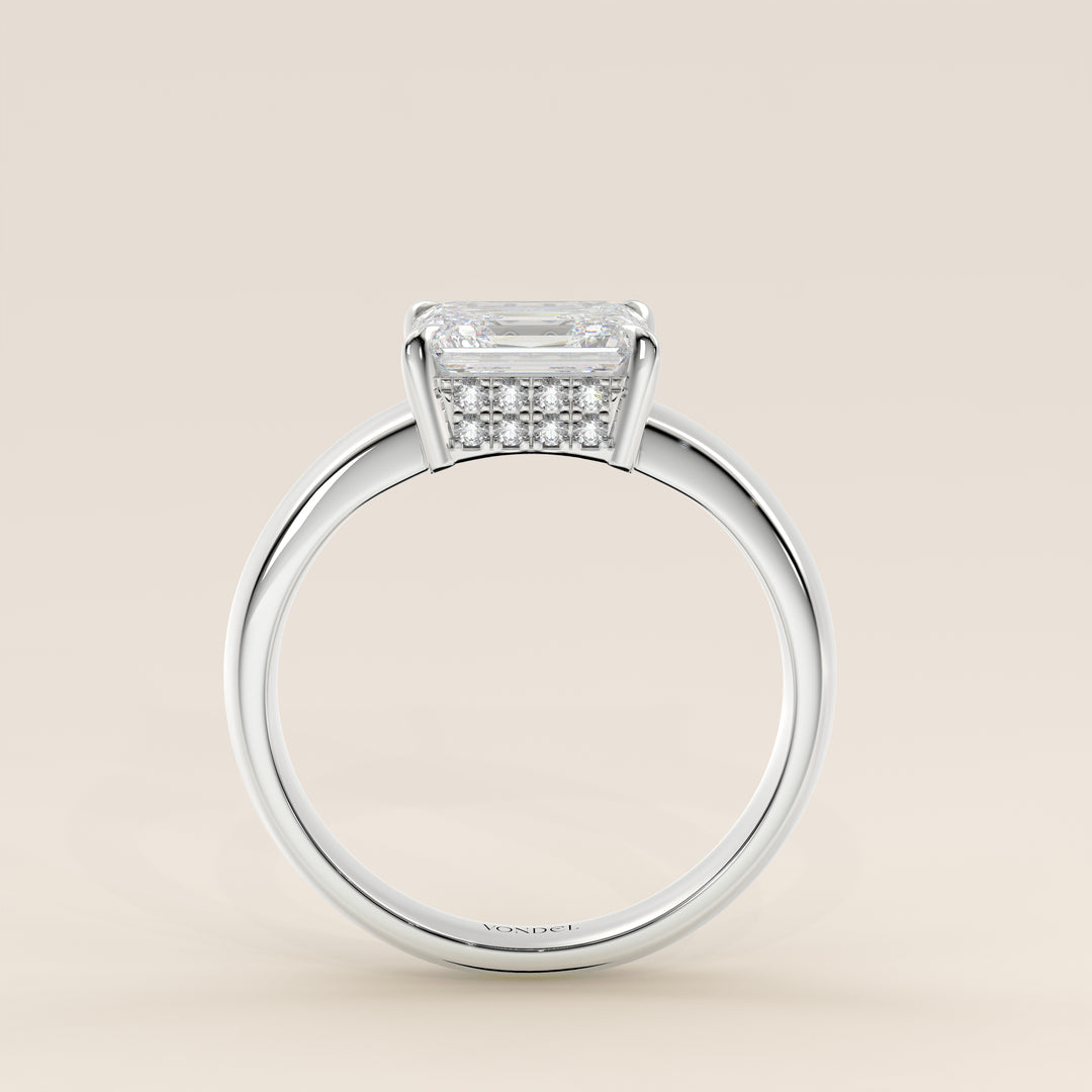 Joanne - Emerald East to West Lab Grown Diamond Ring with Double Hidden Halo and Wide Band