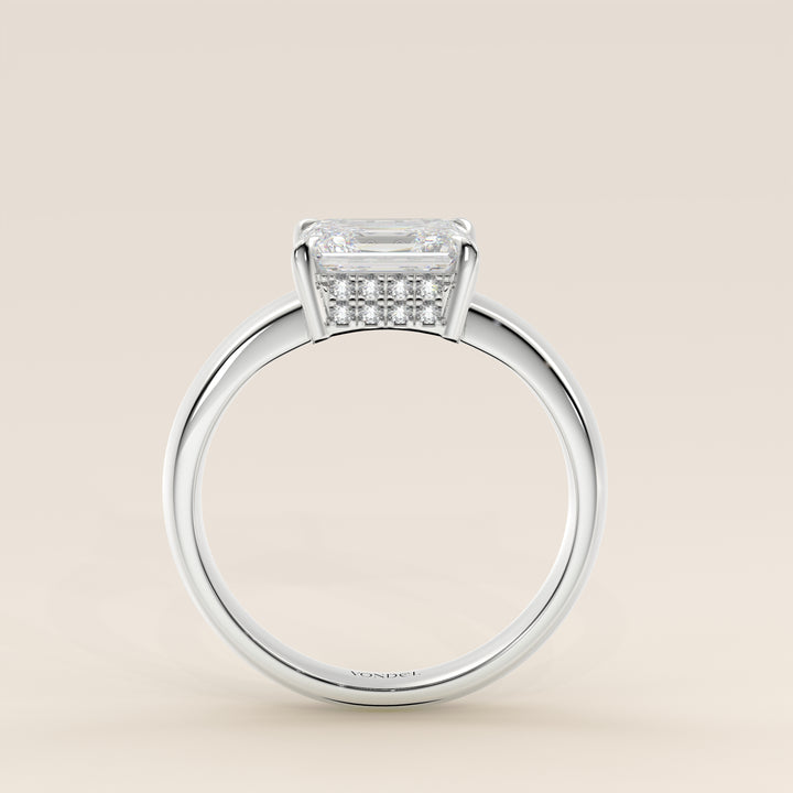 Joanne - Emerald East to West Lab Grown Diamond Ring with Double Hidden Halo and Wide Band