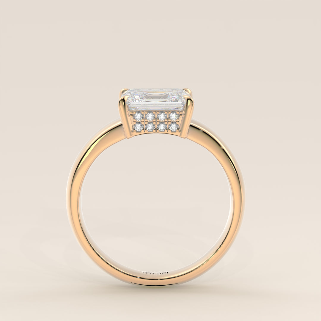 Joanne - Emerald East to West Lab Grown Diamond Ring with Double Hidden Halo and Wide Band