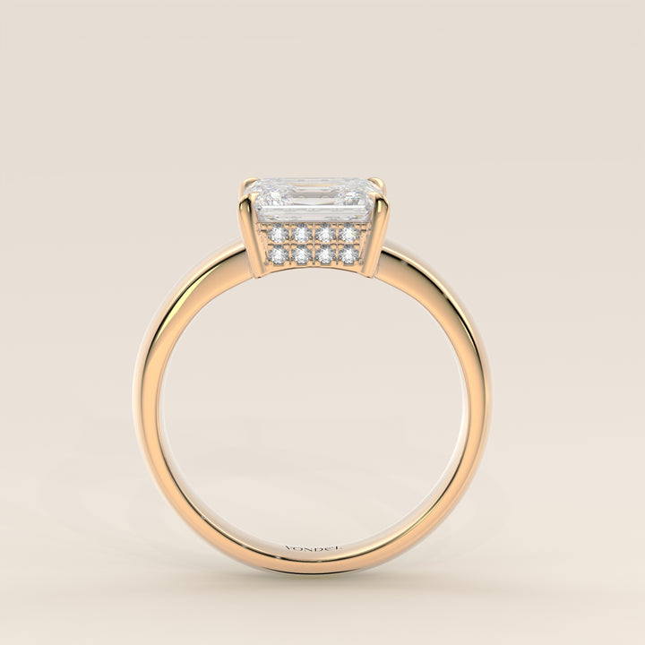 Joanne - Emerald East to West Lab Grown Diamond Ring with Double Hidden Halo and Wide Band