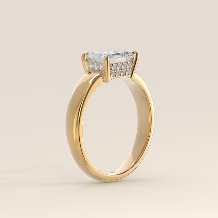 Joanne - Emerald East to West Lab Grown Diamond Ring with Double Hidden Halo and Wide Band