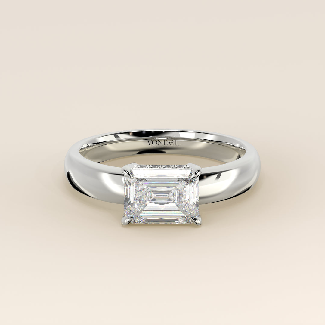 Joanne - Emerald East to West Lab Grown Diamond Ring with Double Hidden Halo and Wide Band
