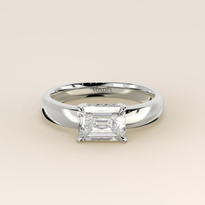 Joanne - Emerald East to West Lab Grown Diamond Ring with Double Hidden Halo and Wide Band