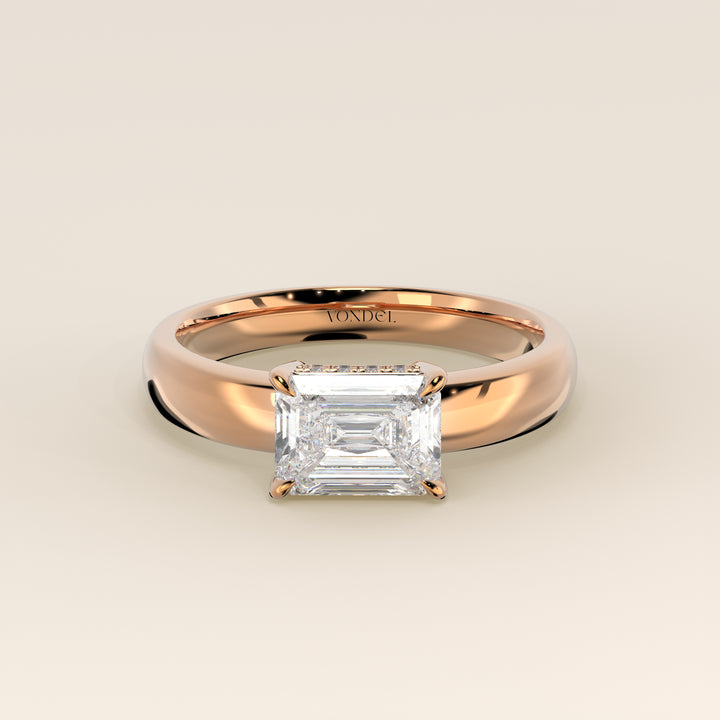 Joanne - Emerald East to West Lab Grown Diamond Ring with Double Hidden Halo and Wide Band