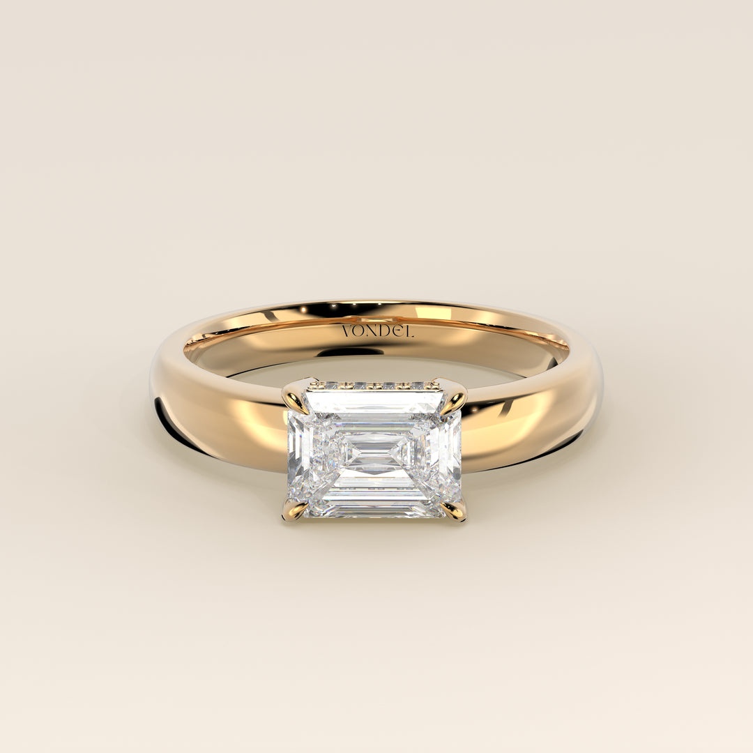 Joanne - Emerald East to West Lab Grown Diamond Ring with Double Hidden Halo and Wide Band