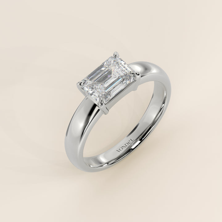 Joan - Emerald East to West Lab Grown Diamond Ring with Wide Band