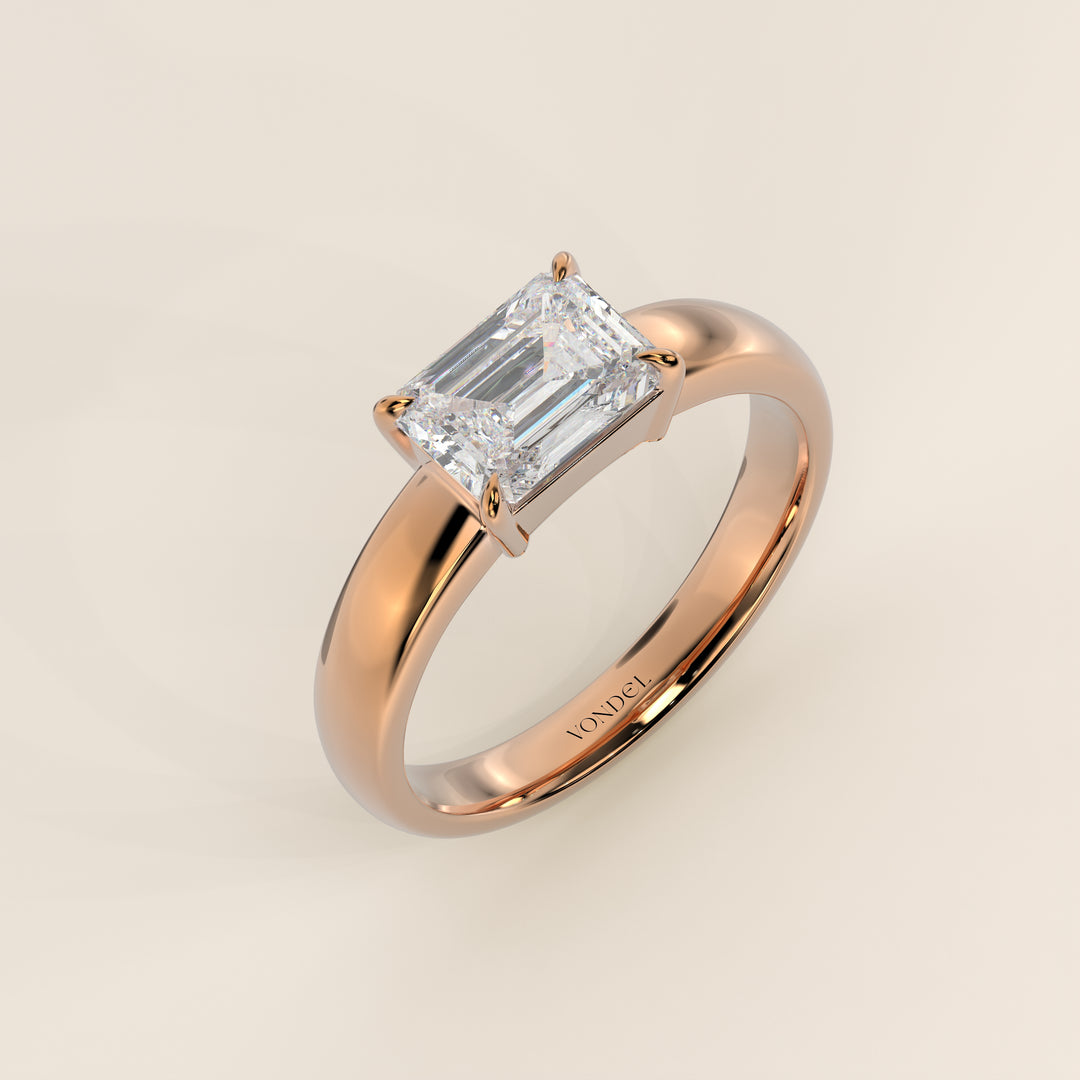 Joan - Emerald East to West Lab Grown Diamond Ring with Wide Band