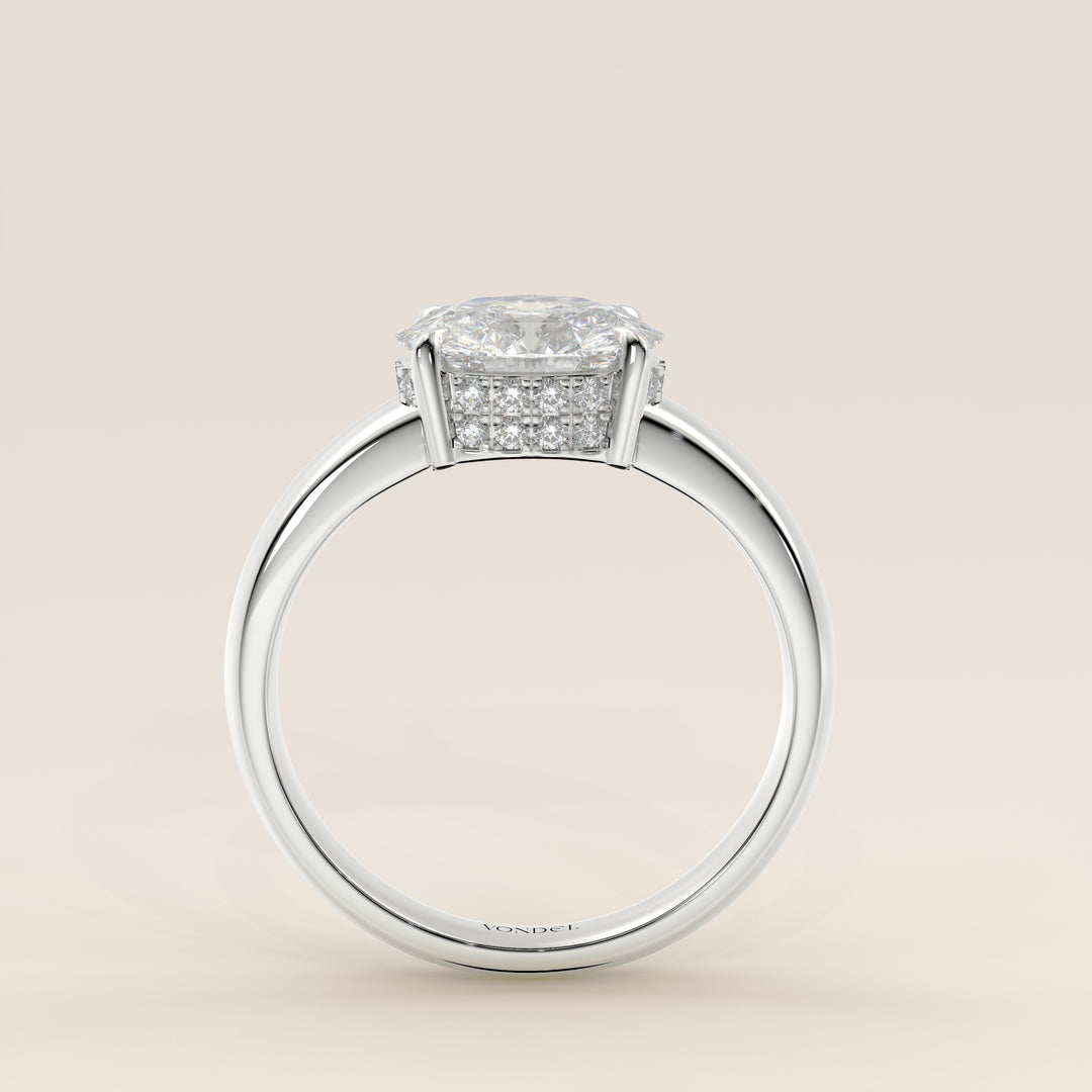 Joanne - Oval East to West Lab Grown Diamond Ring with Double Hidden Halo and Wide Band