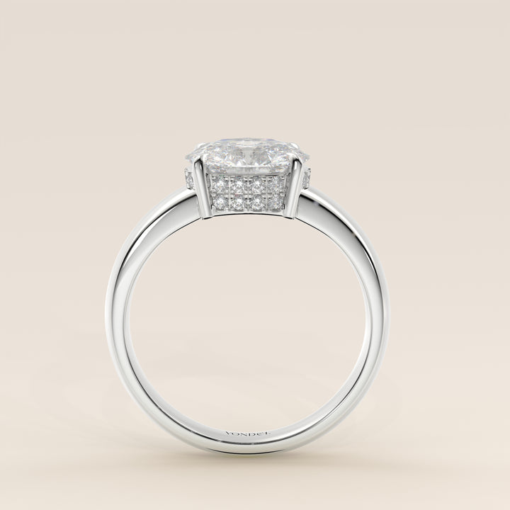 Joanne - Oval East to West Lab Grown Diamond Ring with Double Hidden Halo and Wide Band
