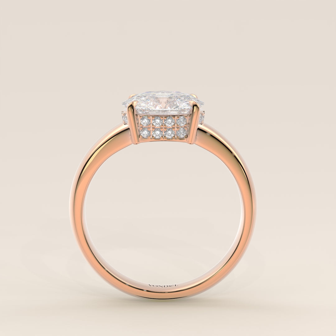 Joanne - Oval East to West Lab Grown Diamond Ring with Double Hidden Halo and Wide Band