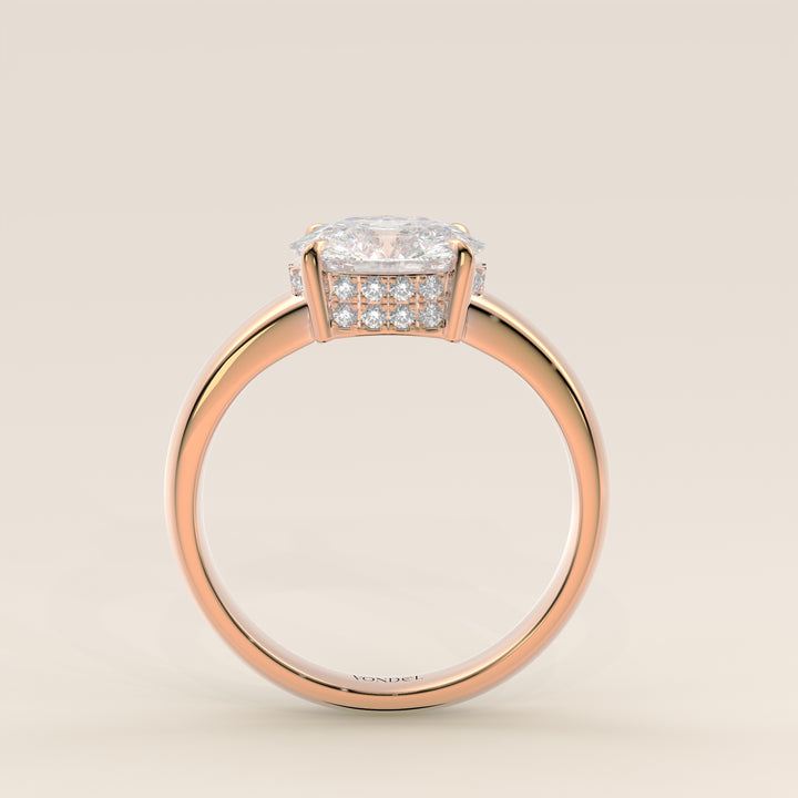 Joanne - Oval East to West Lab Grown Diamond Ring with Double Hidden Halo and Wide Band