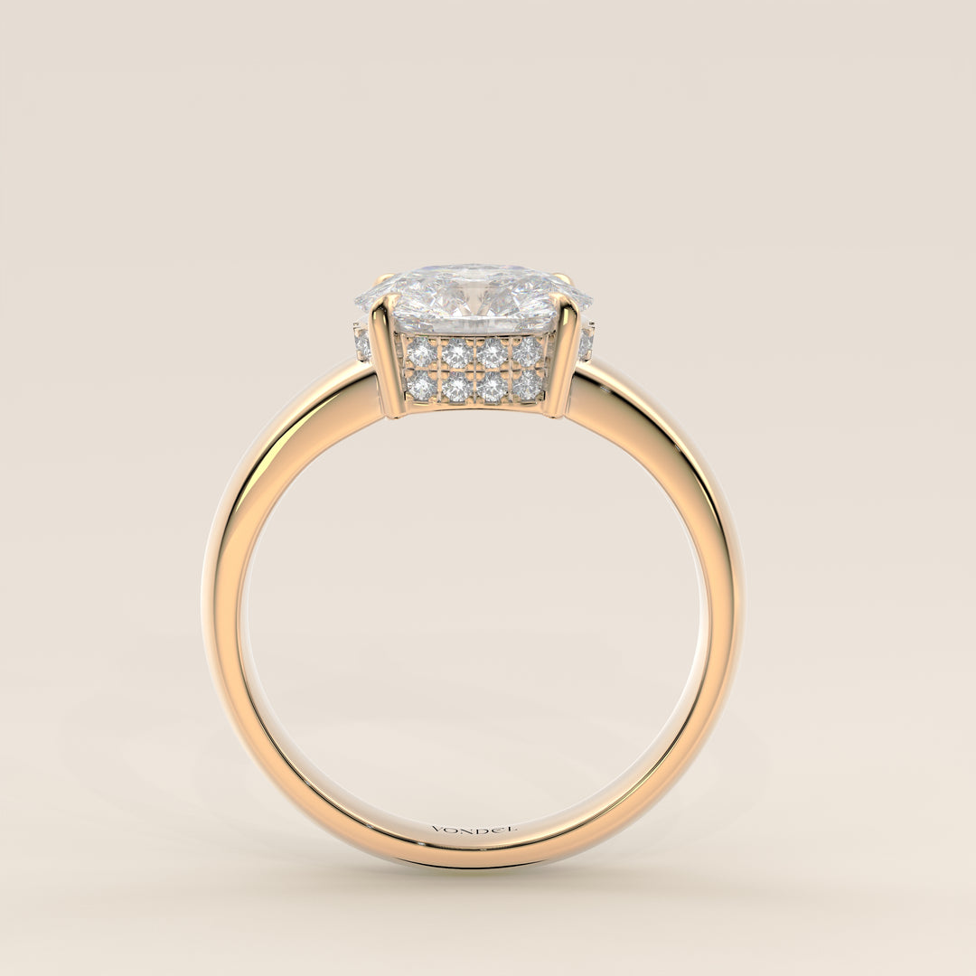Joanne - Oval East to West Lab Grown Diamond Ring with Double Hidden Halo and Wide Band