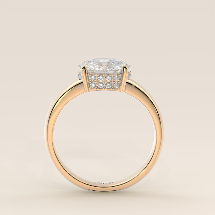 Joanne - Oval East to West Lab Grown Diamond Ring with Double Hidden Halo and Wide Band