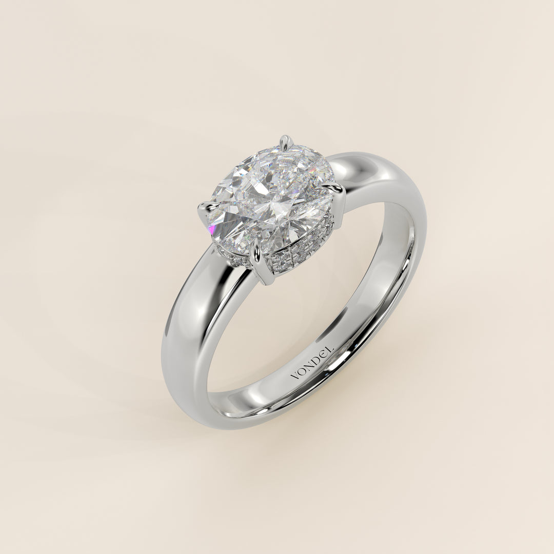 Joanne - Oval East to West Lab Grown Diamond Ring with Double Hidden Halo and Wide Band