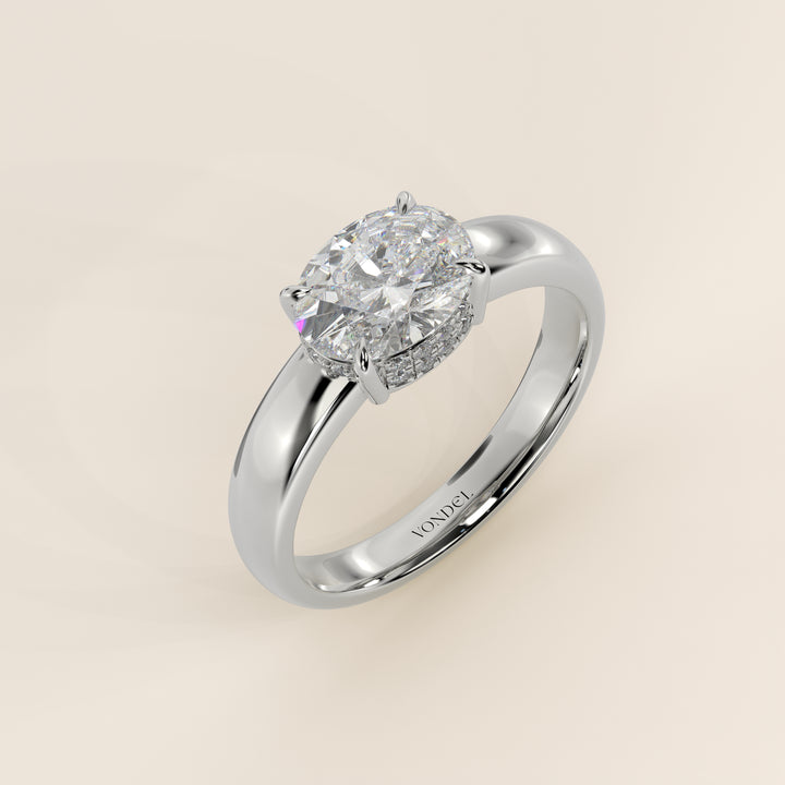 Joanne - Oval East to West Lab Grown Diamond Ring with Double Hidden Halo and Wide Band