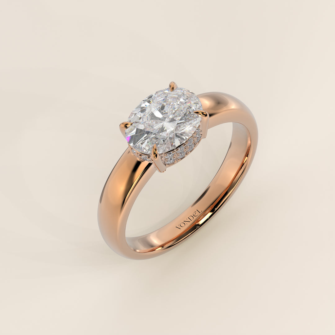Joanne - Oval East to West Lab Grown Diamond Ring with Double Hidden Halo and Wide Band