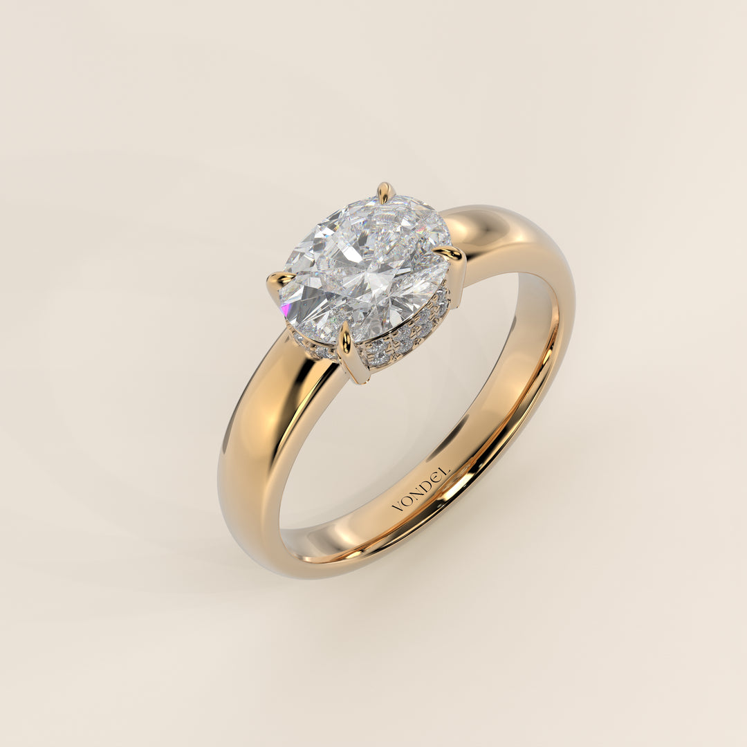 Joanne - Oval East to West Lab Grown Diamond Ring with Double Hidden Halo and Wide Band