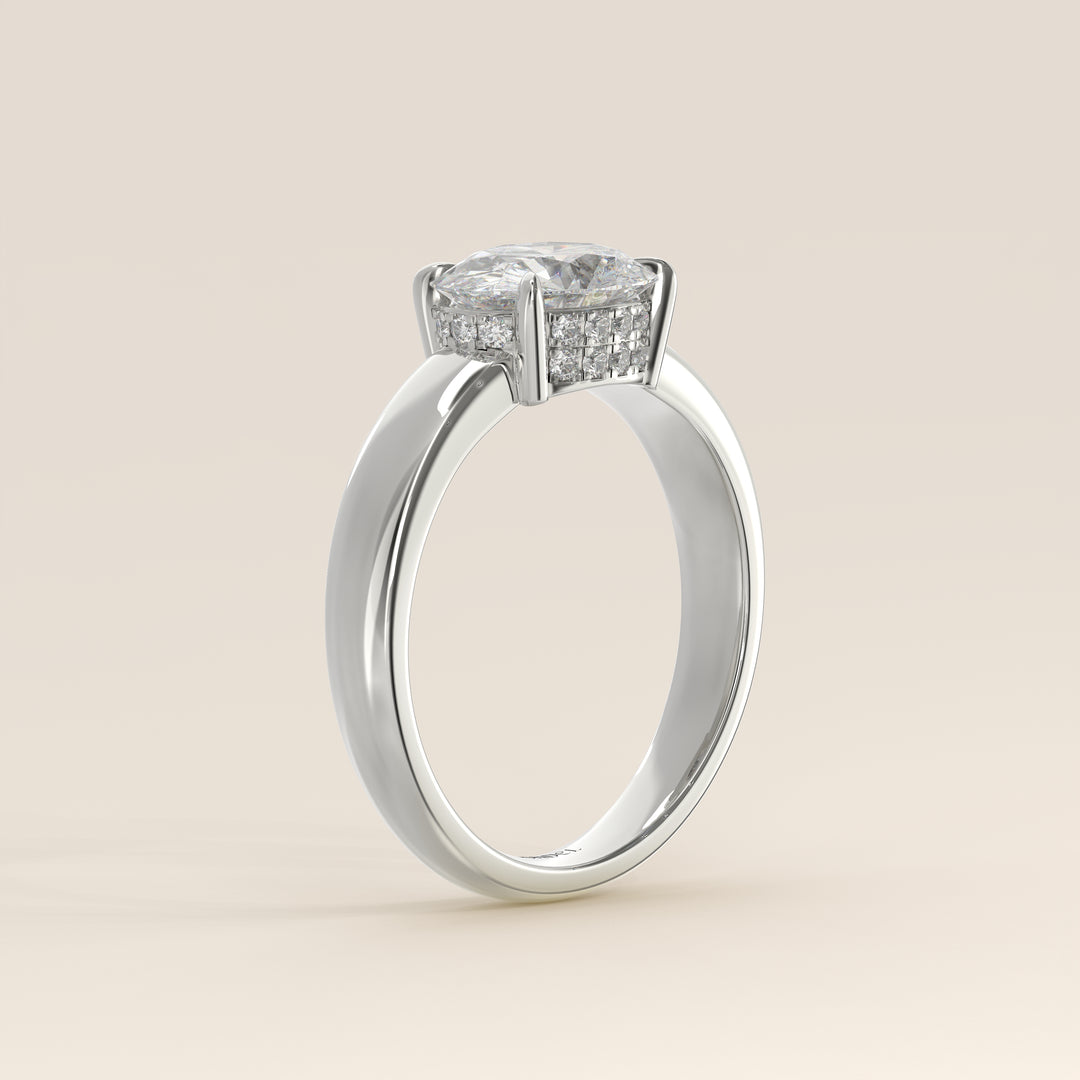 Joanne - Oval East to West Lab Grown Diamond Ring with Double Hidden Halo and Wide Band