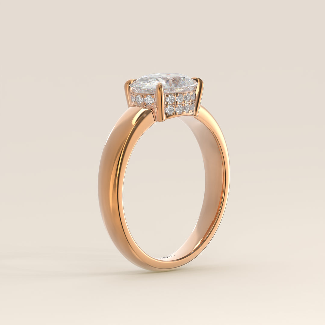 Joanne - Oval East to West Lab Grown Diamond Ring with Double Hidden Halo and Wide Band