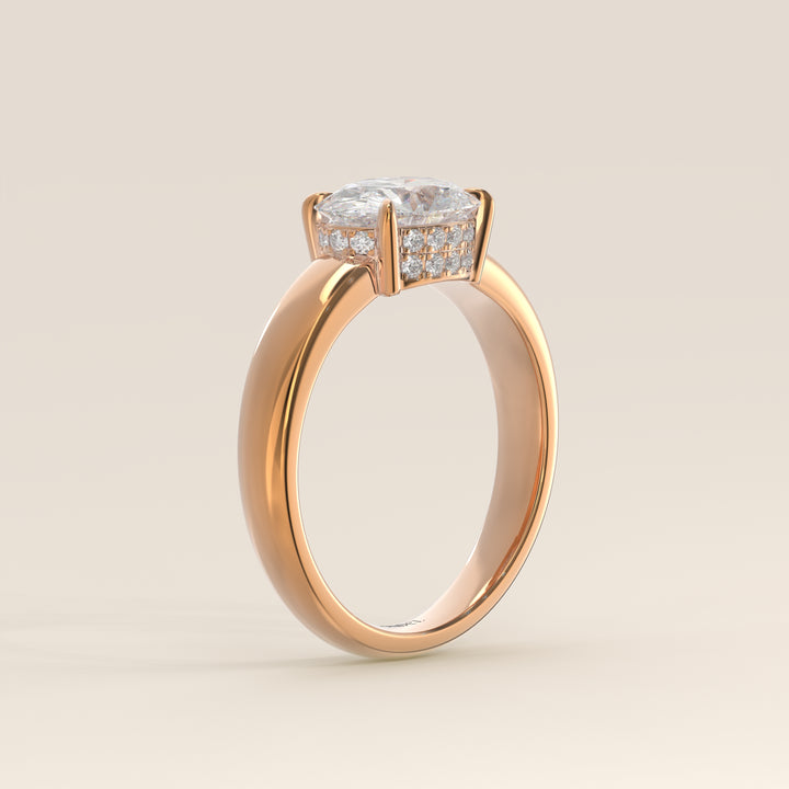 Joanne - Oval East to West Lab Grown Diamond Ring with Double Hidden Halo and Wide Band