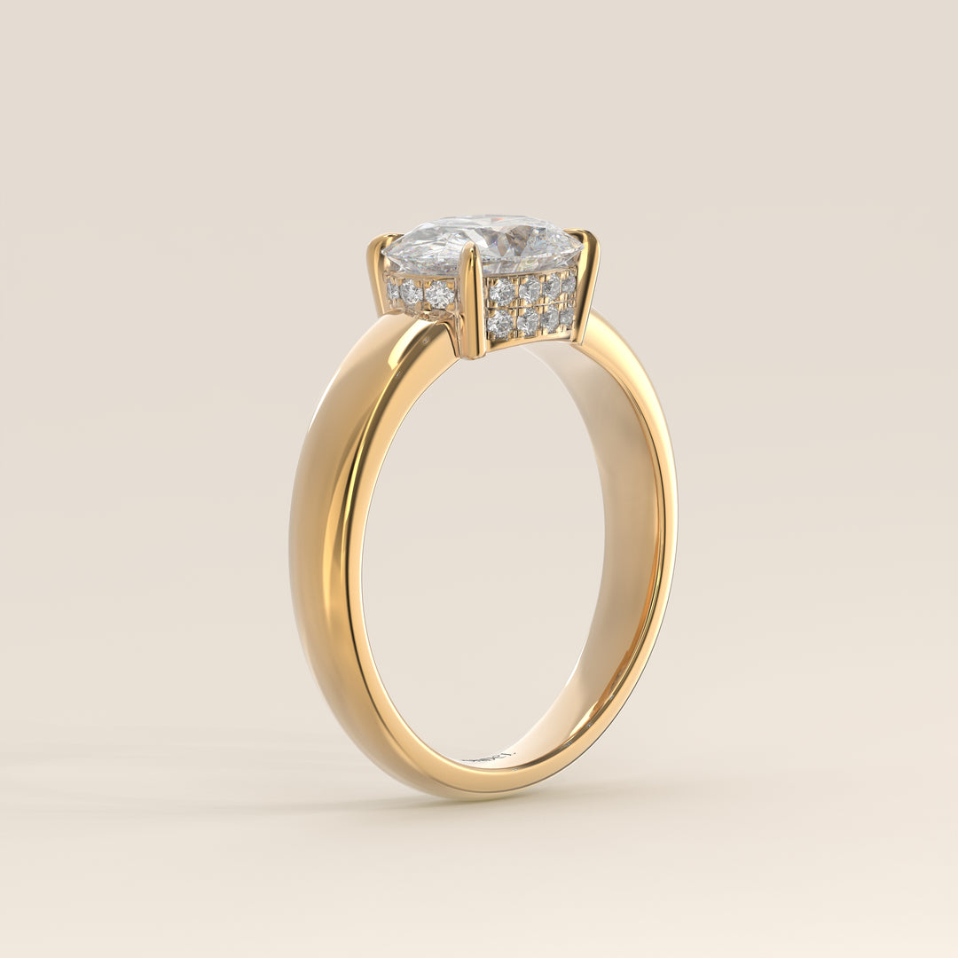 Joanne - Oval East to West Lab Grown Diamond Ring with Double Hidden Halo and Wide Band