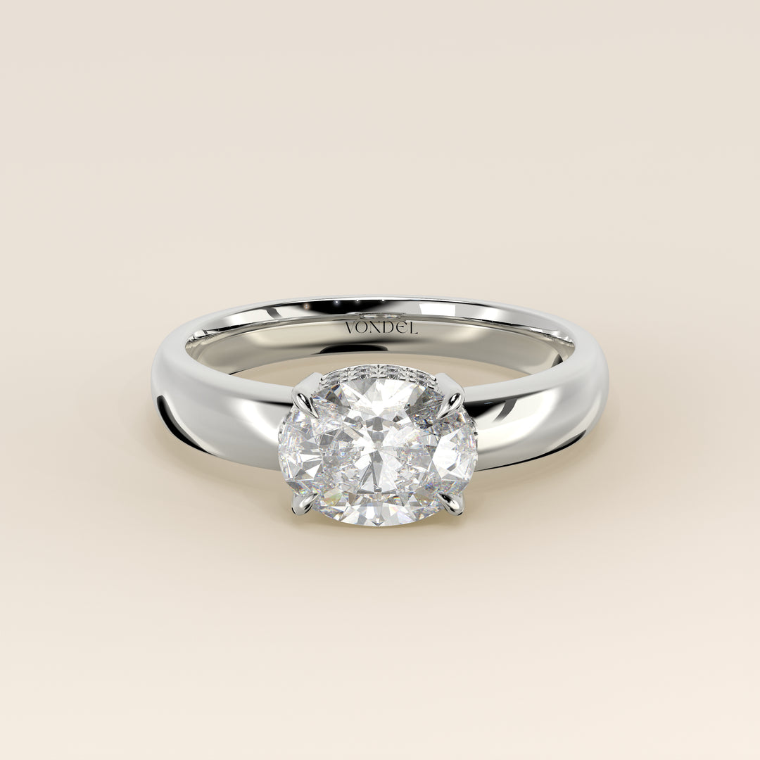 Joanne - Oval East to West Lab Grown Diamond Ring with Double Hidden Halo and Wide Band