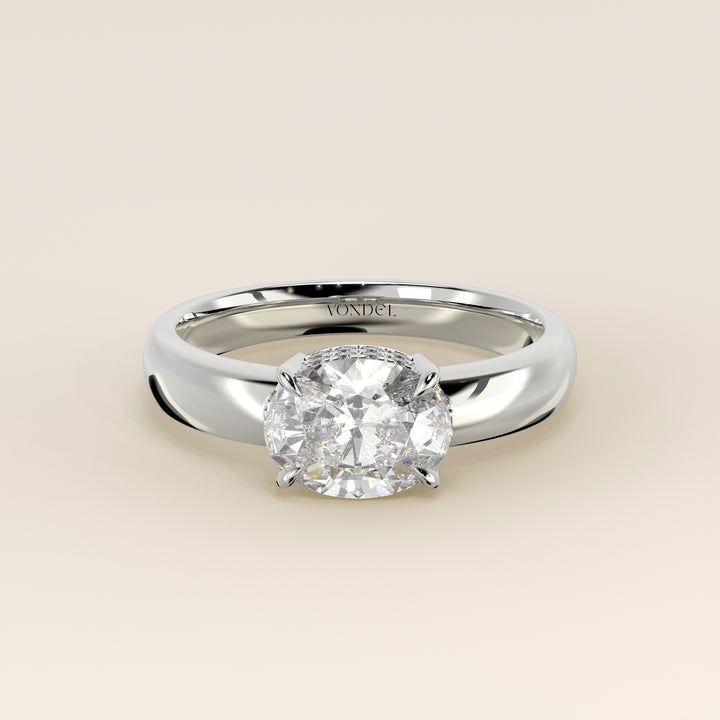 Joanne - Oval East to West Lab Grown Diamond Ring with Double Hidden Halo and Wide Band
