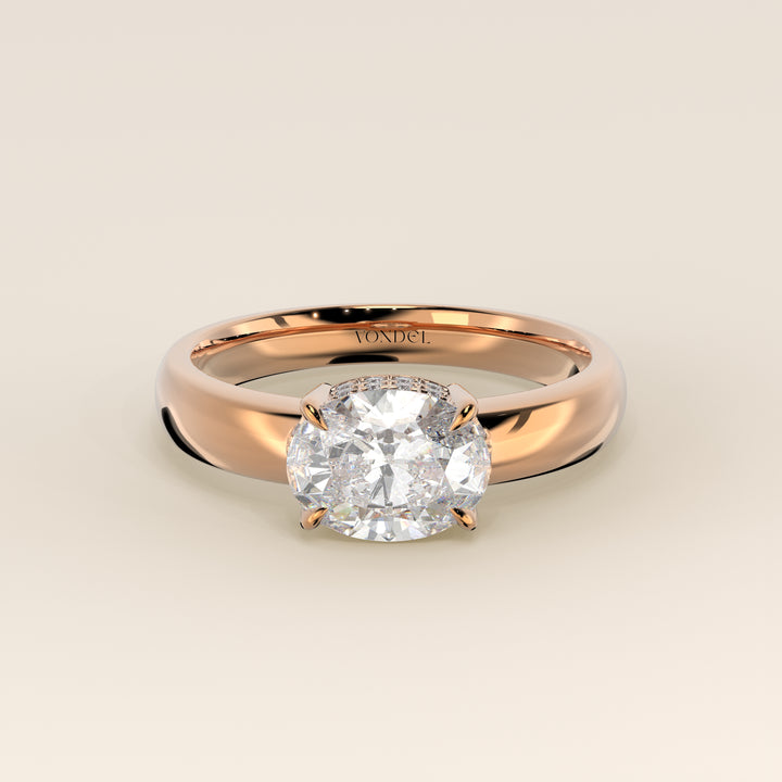 Joanne - Oval East to West Lab Grown Diamond Ring with Double Hidden Halo and Wide Band