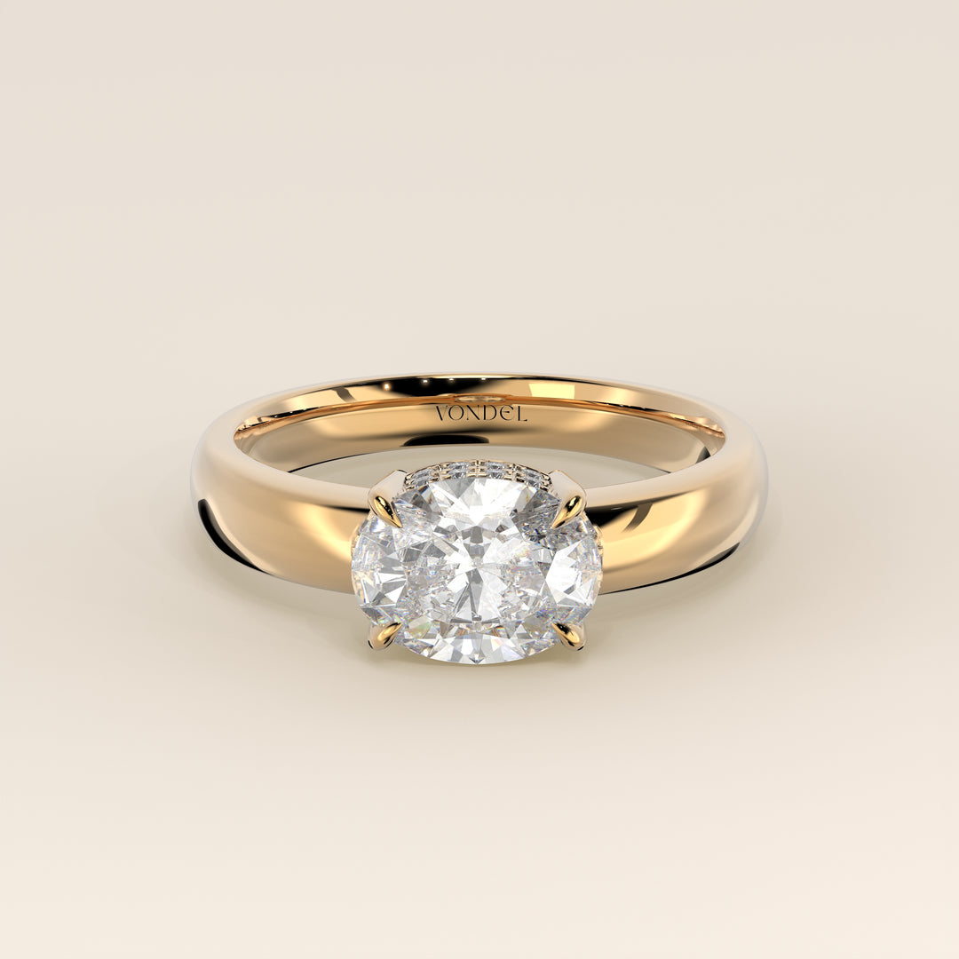 Joanne - Oval East to West Lab Grown Diamond Ring with Double Hidden Halo and Wide Band
