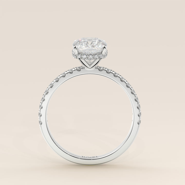 Sydney - Elongated Cushion Solitair Lab Grown Diamond Ring with Wrap Around Halo and Pave Band