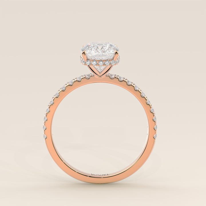 Sydney - Elongated Cushion Solitair Lab Grown Diamond Ring with Wrap Around Halo and Pave Band