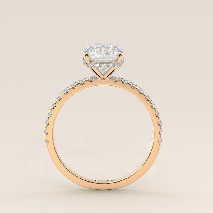Sydney - Elongated Cushion Solitair Lab Grown Diamond Ring with Wrap Around Halo and Pave Band