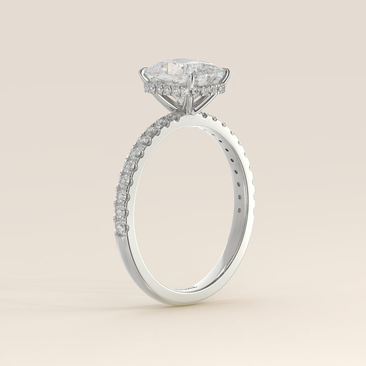 Sydney - Elongated Cushion Solitair Lab Grown Diamond Ring with Wrap Around Halo and Pave Band